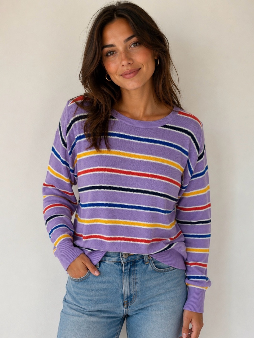 NWT KULE The Vandy Sweater Purple Multi-Color Stripe Size Medium
